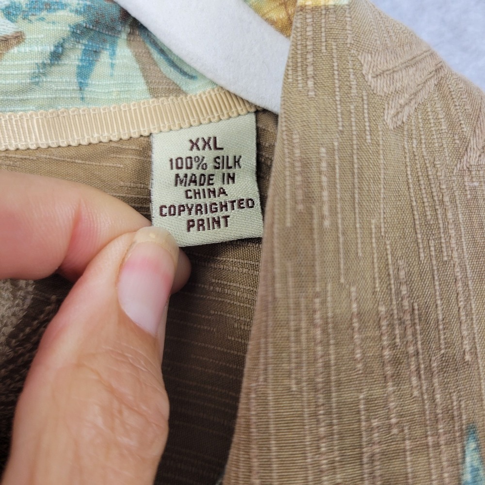 Tommy‎ Bahama Silk Shirt Mens XXL Brown Floral Hawaiian Button Up Beach Casual - Picture 8 of 12